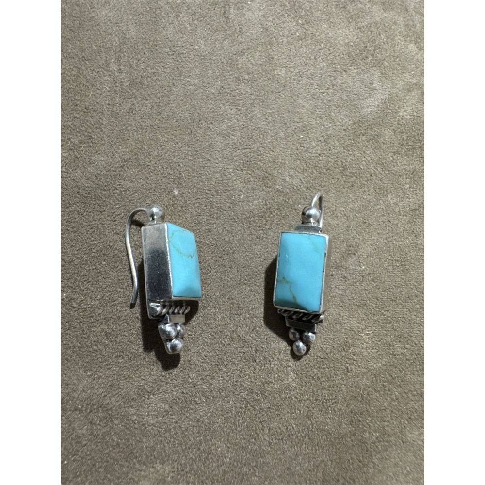 ati mexico 925 sterling silver Cute Turquoise Earrings Drops EUC